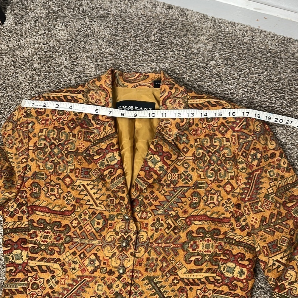Ellen Tracy Multicolor Patterned Blazer - Mustard, Red, Green Accents - Picture 13 of 15